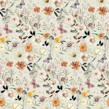 Imagem de VEELIKE Papel de parede floral verde vintage prados borboletas flores papel de parede para quarto de berçário 48 x 39 cm papel de parede removível amigável para locatários papel de contato floral para