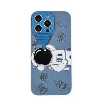 Imagem de Yonds Queen Capa para iPhone 13, capa protetora antiarranhões à prova de choque e à prova de choque com desenho animado astronauta Planeta Espacial Design elegante e macio (iPhone 13, telescópio azul)