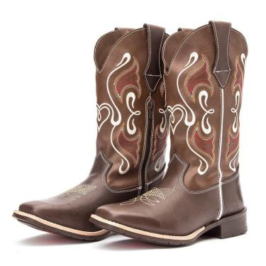Imagem de Bota Texana Feminina Country Couro Marrom Bordada Kapell