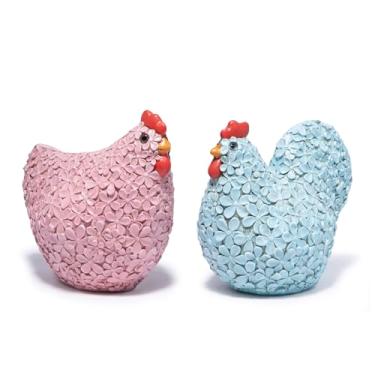 Imagem de Hodao 2 peças de decoração de pintinho do dia da Páscoa, estatuetas de poliresina feitas à mão para tampo de mesa, presentes coloridos de galinha, decoração para casa, escritório e celebrações de