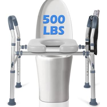 Imagem de Assento sanitário elevado com alças, elevador de assento de vaso sanitário para idosos com altura e largura ajustáveis, barras de suporte extra para assento acolchoado macio assento sanitário elevado