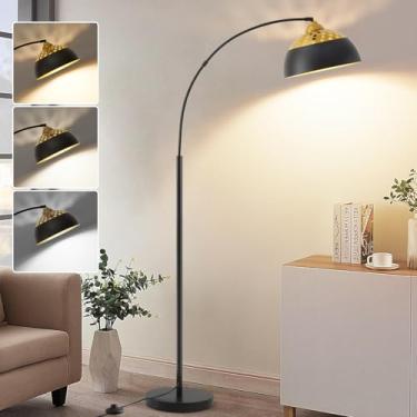 Imagem de Luvkczc Luminárias De Chão Em Arco Para Sala De Estar, Luminária De Pé Preta Com Abajur Oco De Metal Ajustável, Luminária De Poste De 71" De Altura Com Pedal, Luz De Leitura Arqueada Sobre O Sofá Pa