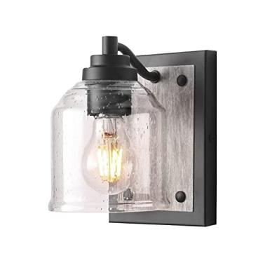 Imagem de YKLITG Luminária De Banheiro Grande De 5" Estilo Fazenda, Luminária De Madeira Cinza Feita À Mão Com Cúpulas De Vidro Bolha, Luminárias De Parede Rústicas De 1 Luz Sobre O Espelho, Bd005-1-Bk