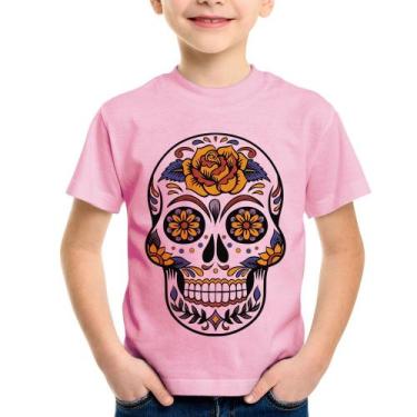 Imagem de Camiseta Infantil Caveira Mexicana - Foca na Moda, Rosa bebê, 8
