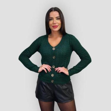 Imagem de Cardigan Feminino Tricô Básico Blusa com Botões Manga Longa - GIP, Ver