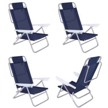 Imagem de Kit 4 Cadeira Reclinável Summer 6 Posições Alumínio Praia Camping - Mor