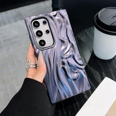 Imagem de Capa de celular de luxo com ondas plissadas de metal para Samsung S25 S24 Plus S23 Ultra FE, proteção traseira de silicone macio, roxo escuro, para Galaxy S25