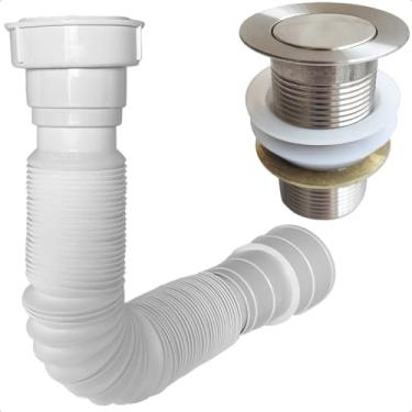 Imagem de Dona D.cor, Sifão Pvc Universal Banheiro E Valvula Ralo De Pia 1 ¼ Inox Sifão Sanfonado Tubo Extensível Com Ralo Para Cuba Kit Escoamento Tanque Lavabo