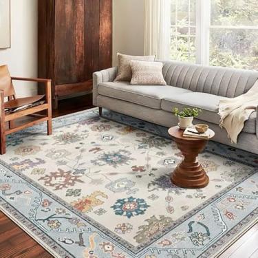 Imagem de Poowe Tapete de área 9,5 x 1,8 m azul fantasia flor lavável vintage tradicional capa de chão fina retrô cozinha interior tapete antiderrapante para sala de estar, quarto, sala de jantar