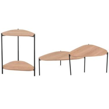 Imagem de Kit 02 Mesas de Centro e 01 Mesa Lateral Pés Metálicos Adek A03 Hanove