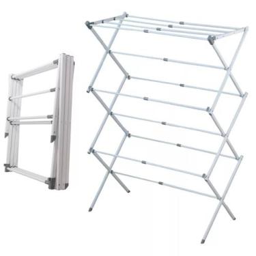 Imagem de Varal Vertical Retrátil de Chão  Branco Economize Espaço e Tenha Roupa