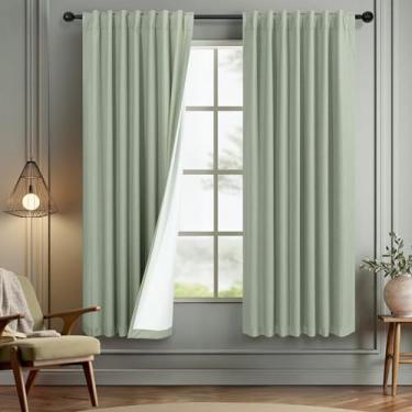 Imagem de Cortinas blecaute boho verde-sálvia 182 cm de comprimento para quarto, estética, conjunto de 2 painéis, decoração orgânica, bolso traseiro com abas traseiras, escurecimento de sala de estar, cortinas