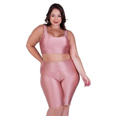 Imagem de Conjunto Fitness Plus Size Top com Bojo Removível e Bermuda Cintura Alta 3D Feminino Bruna (ROSA CLARO, GG)