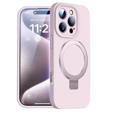 Imagem de LYJSMGZ Capa Ring para iPhone 16 Pro Max/16 Pro/16 Plus/16, capa de silicone líquido, forro de fibra, revestimento antiarranhões, suporte de sucção magnética para veículos, rosa, 16 Plus