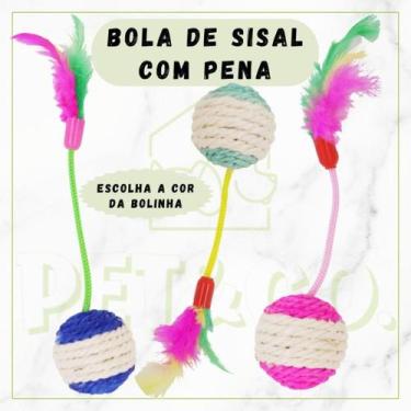 Imagem de Brinquedo para Gatos Bolinha de Sisal com Penas Coloridas Escolha a Co
