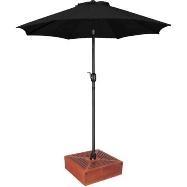 Imagem de Kit Ombrelone Guarda Sol 3m Articulado Preto com Base Revestida Madeir