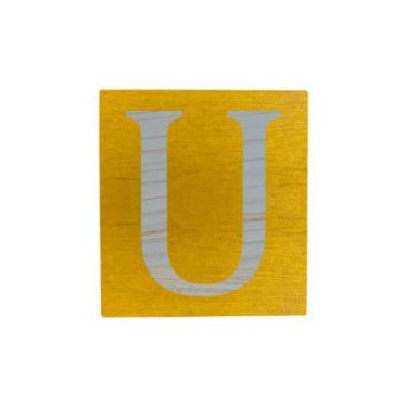 Imagem de Cubo Amarelo Letra Azul Bebê Festa Chá de Bebê Decoração 8x8x8 Cm Mdf 