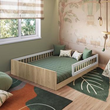 Imagem de Cama Montessoriana de Casal Linha Affetto Aveiro OAK com Branco