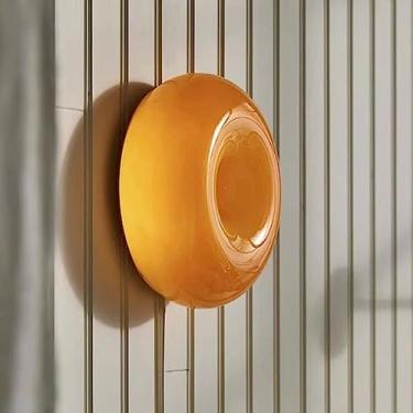 Imagem de Luminária de parede Creative Donuts 24W redonda LED para montagem em parede Luminária de parede de vidro cor laranja, arandelas de parede circulares modernas nórdicas Dia-26cm para quarto, s