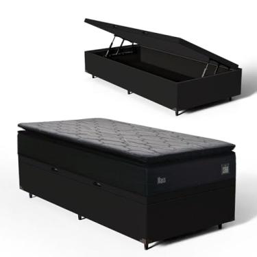 Imagem de Cama Box Baú com Colchão de Espuma D45 Pillow Top Suport Prime (Preto, Solteiro)