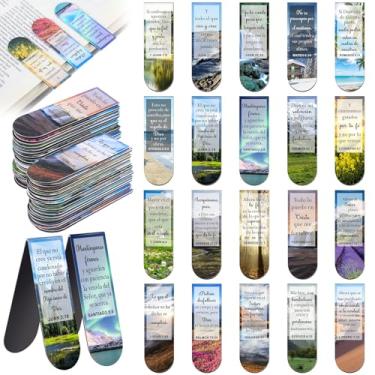 Imagem de Skyygemm Pacote com 100 marcadores magnéticos com versículo da Bíblia espanhola, marcadores de livro com ímã religioso, presentes cristãos para professores, estudantes, materiais escolares