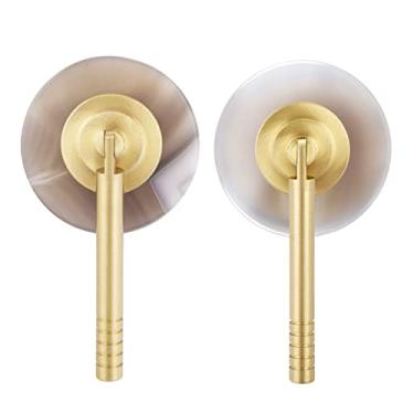 Imagem de SUNYIK Conjunto de 2 puxadores redondos de gaveta de fatia de ágata com parafuso, puxador de pedra de cristal para armário armário cômoda cozinha decoração de casa, cor natural