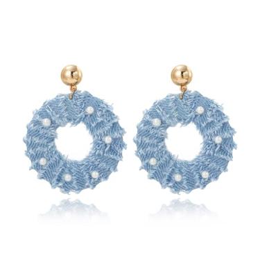 Imagem de Coiris Brincos femininos com pingente boêmio com conchas de couro jeans, pérolas, poligonais, folhas, círculos, brincos de gota para mulheres, Zinco, Sem pedra preciosa