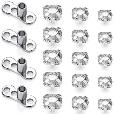 Imagem de Uqnwbdq Piercing dérmico de titânio 14G grau 23 joias hipoalergênicas base dérmica e tops roscados internamente transparente CZ top piercings para mulheres homens tamanho superior 2 mm 3 mm 4 mm