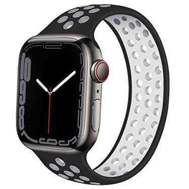 Imagem de ALMNVO Bandas de silicone sport com loop solo Compatível com Apple Watch Band 38mm 41mm 40mm 45mm 44mm 42mm,Replacement Pulseira Sport Wristbands para iWatch Series 8 7 6 5 SE 4 3,Preto branco