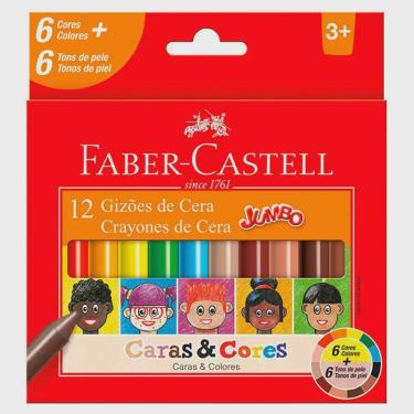 Imagem de Faber-Castell Giz de Cera Jumbo 12 Cores Caras e Cores Atóxico (6 tons de pele)