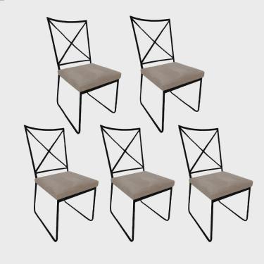 Imagem de Kit 05 Cadeiras Sala de Jantar Escritório Office Clark Industrial Ferro Preto Corino Bege - Ahz Móveis