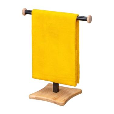 Imagem de ZCDCP Toalheiro de banheiro de bancada T com base de madeira, toalheiro de banho independente para banheiro