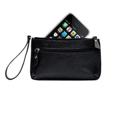 Imagem de Bolsa Clutch Carteira de Mão Feminina em Couro Legítimo Madamix, Preto