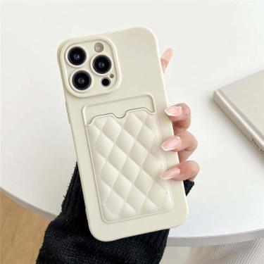 Imagem de Capa tipo carteira com padrão de treliça da moda para iPhone 15 14 11 12 13 Pro Max Plus XS X XR Capa de silicone macio com compartimento para cartão, branco creme, para 7 Plus ou 8 Plus