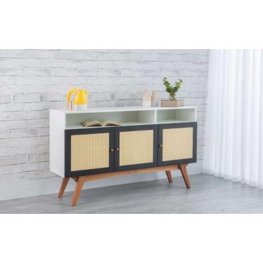 Imagem de Balcão Buffet Para Sala De Jantar Mdf Branco Pés Jatobá 3 Portas Com N