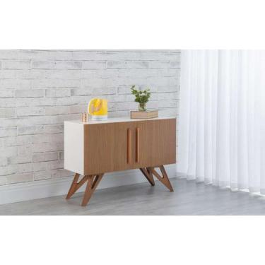 Imagem de Balcão Buffet Para Sala De Jantar Mdf Branco Pés Jatobá 2 Portas Freij