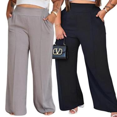 Imagem de Kit 2 Calças Feminina Pantalona Plus Size Duna Elegante Em Elasticidad