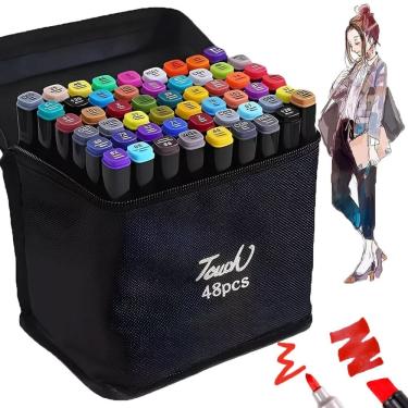 Imagem de Caneta Canetinhas Permanente 48 Cores Ponta Dupla Estojo Bolsa Com Alça Marcador