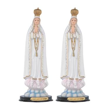 Imagem de ICE ARMOR Conjunto de 2 peças 30,5 cm H Estátua de Nossa Senhora de Fátima Nossa Senhora do Santo Rosário de Fátima Ornamento de Estátua Sagrada Ornamento de Casa Sala Escritório Ideias de Decoração