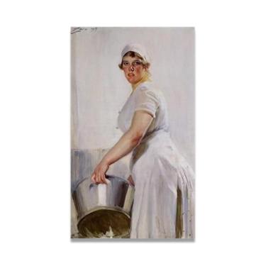 Imagem de LKXGRRSFG Impressões em tela A Kitchen Maid Anders Zorn - Arte de obra-prima sueca, decoração de parede serenidade de verão e coleção de galeria de casa 39,98 x 72 cm