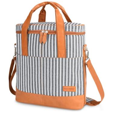 Imagem de Bolsa Térmica Para Transporte de Vinhos Tirrinia até 3 Garrafas, Branco e Listras Pretas