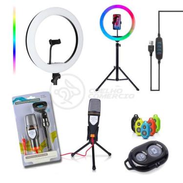 Imagem de Ring Light RGB com Suporte de Celular + Microfone Podcast SF-666 + Tri