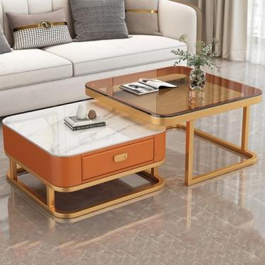 Imagem de AKALNNB Conjunto de 2 mesas de centro, com armazenamento de gaveta, design encaixável, apenas 0,4 m2 de espaço, para sala de estar, escritório, sem necessidade de montagem