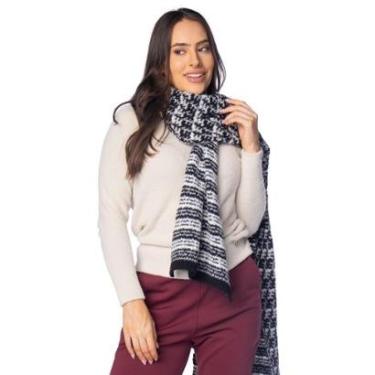 Imagem de Cachecol Feminino Biamar Tricot Mescla Preto/Branco-Feminino
