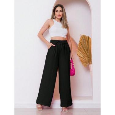 Imagem de A-Lows A&L Calça Feminina Wide Leg Flare Social Cintura Elástico Alfai