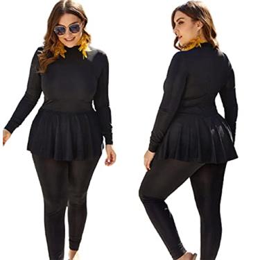 Imagem de Roupa de mergulho feminina plus size 4GG-5GG roupa de mergulho tamanho grande roupa de mergulho de corpo inteiro surf mergulho caiaque, preto, 3GG