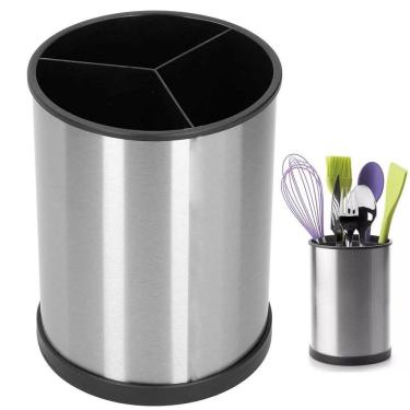 Imagem de Porta Talheres Utensilios Base Giratoria Inox Escorredor Suporte de Mesa Bancada Pia Cozinha Organizaçao Resistente