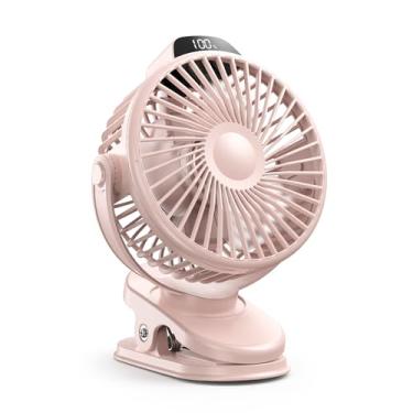 Imagem de Koonie Ventilador de encaixe portátil, pequeno ventilador USB operado por bateria, mini rosa recarregável de 3 velocidades com visor de LED, ventilador de mesa de resfriamento pessoal de rotação de