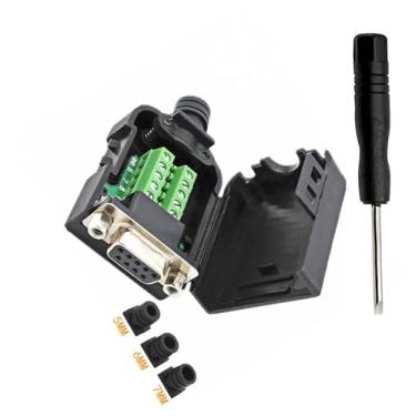 Imagem de FENGHAISHUN Adaptador serial fêmea DB9 breakout para fiação terminal sem solda RS232 D-SUB conector serial fêmea 9 pinos porta breakout case porca núcleo de borracha preta com chave de fenda