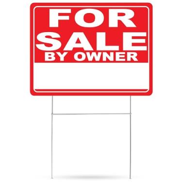 Imagem de Placa de quintal grande grande para venda dupla face com suporte de estaca grande 43 x 33 cm vermelho casa casa